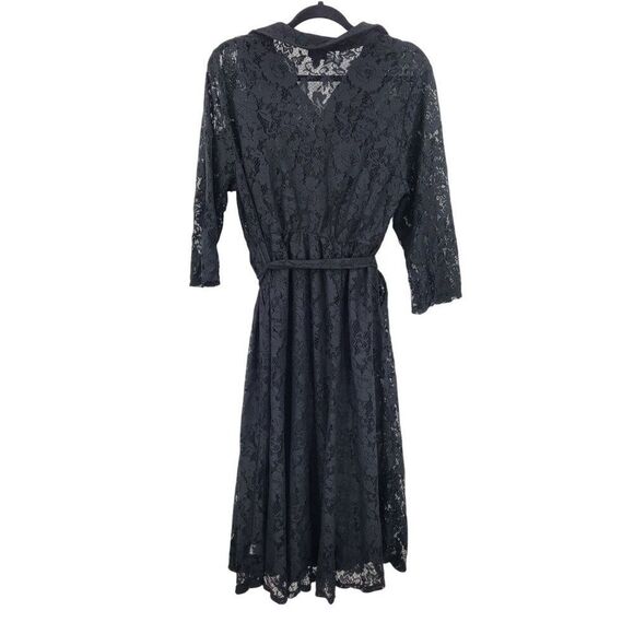 Torrid Womens Maxi Lace Shirt Dress Sz 1 Black Button Down Belted Cocktail Party - Picture 9 of 12